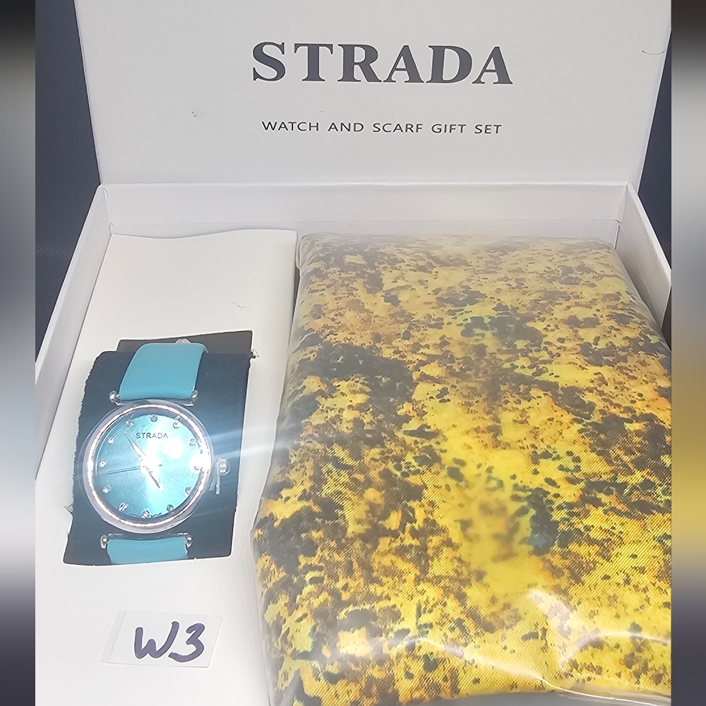 Strada Turquoise Watch and Yellow Patterned Scarf Set
